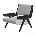 Modern Leisure Chair With Light Gray Fabric Seat And Black Wooden Armrest Frame Design