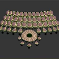 Elegant Jewelry Necklace With Pink Gemstones Green Borders Circular Center Design And Dangling Elements