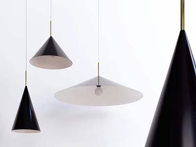Modern Minimalist Pendant Lights With Conical and Dome Shaped Black White Design 3d model