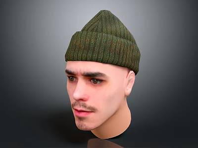 Green Knitted Beanie For Men Fashionable Warm Winter Headwear Accessory 3d model