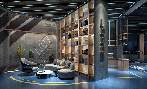 Industrial LOFT Reception Area Gym Front Desk Reception Area 3d model