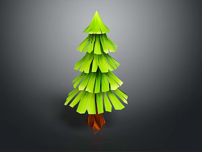 Green Origami Style Tree With Layered Leaves And Brown Trunk On Gray Background 3d model