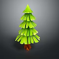 Green Origami Style Tree With Layered Leaves And Brown Trunk On Gray Background