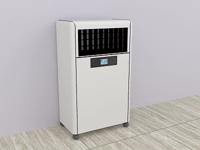 Intelligent Dehumidifier With White Body Digital Display And Grille On Wooden Floor 3d model