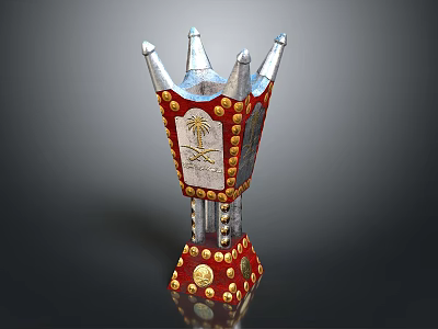 Red Gold Decorative Ornament With Spiked Top Palm Tree Motif And Intricate Base 3d model