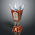 Red Gold Decorative Ornament With Spiked Top Palm Tree Motif And Intricate Base
