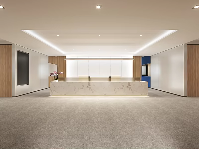 Modern Front Desk Reception Area With Marble Counter And Wooden Accents 3d model