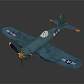 Vintage Blue Aerospace Propeller Aircraft Featuring Star Stripes Emblem And Yellow Tipped Wings Tail