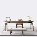 Lu Zhirong New Chinese Style Desk and Chair Combination 3d model