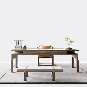 Lu Zhirong New Chinese Style Desk and Chair Combination 3d model