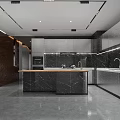 Modern Bathroom Interior With Dark Marble Walls Toilet Bathtub Shower Area And Shelves
