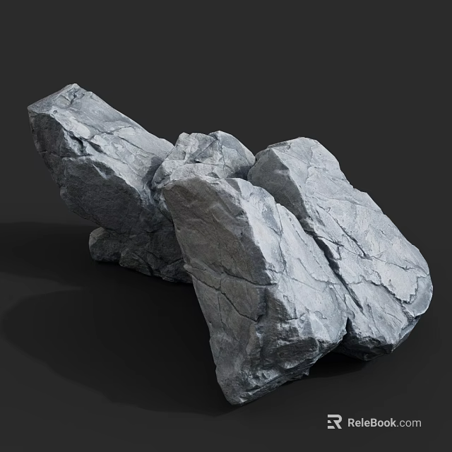 Natural Gray Rock Formation With Textured Surfaces And Cracks In Outdoor Scene 3d model 