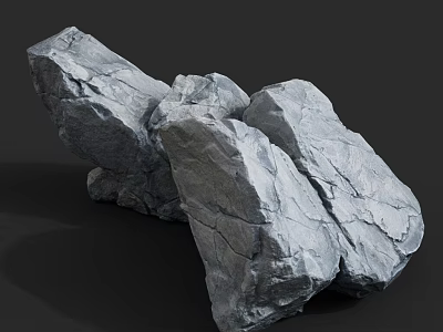 Natural Gray Rock Formation With Textured Surfaces And Cracks In Outdoor Scene 3d model
