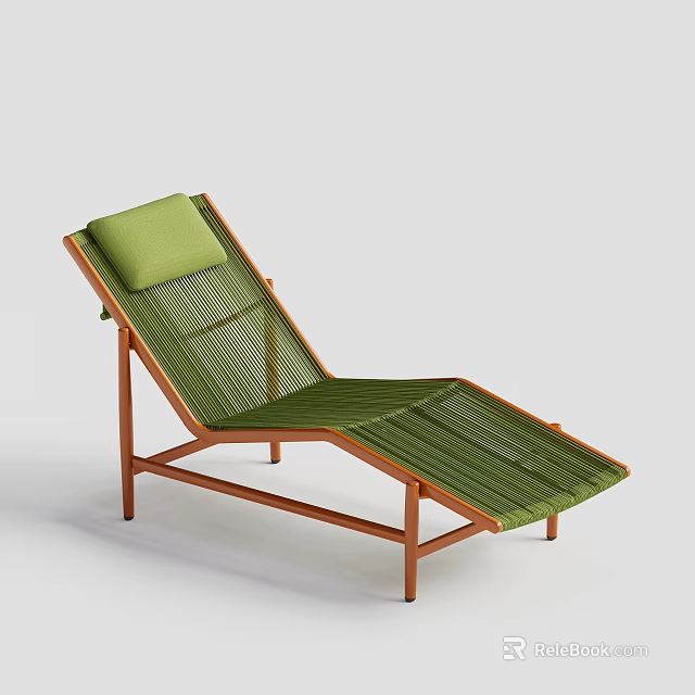 Green Woven Outdoor Lounge Chair With Wooden Frame and Comfortable Cushion 3d model 