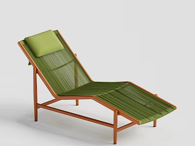 Green Woven Outdoor Lounge Chair With Wooden Frame and Comfortable Cushion 3d model