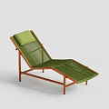 Green Woven Outdoor Lounge Chair With Wooden Frame and Comfortable Cushion