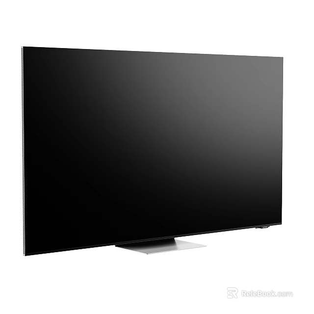 Modern Smart Television With Large Black Screen And Silver Base Stand 3d model 
