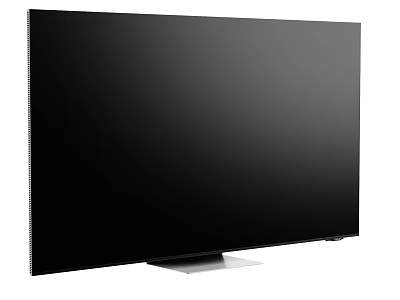 Modern Smart Television With Large Black Screen And Silver Base Stand 3d model