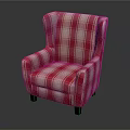Classic Wingback Single Sofa With Red And White Plaid Fabric Upholstery