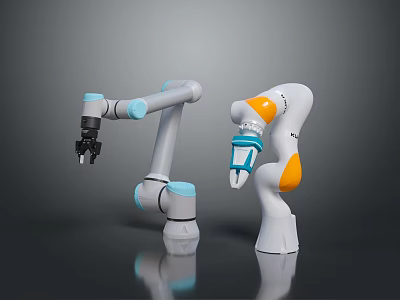 Modern White And Gray Robotic Arms With Blue Orange Accents For Industrial Automation 3d model