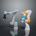 Modern White And Gray Robotic Arms With Blue Orange Accents For Industrial Automation