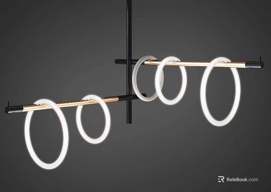 Modern Chandelier Featuring Multiple White Light Rings On Black Metal Frame 3d model 