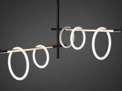 Modern Chandelier Featuring Multiple White Light Rings On Black Metal Frame 3d model