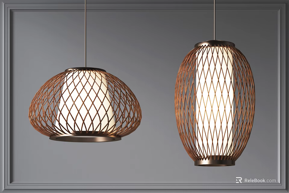 Modern Woven Lattice Pendant Lights Dome And Cylindrical Shapes Warm Glowing Light 3d model 