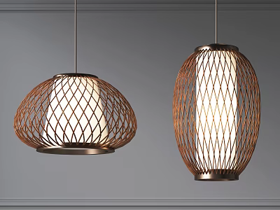 Modern Woven Lattice Pendant Lights Dome And Cylindrical Shapes Warm Glowing Light 3d model