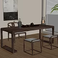 Modern Tea Table and Chair Combination Solid Wood Tea Table Tea Table 3d model