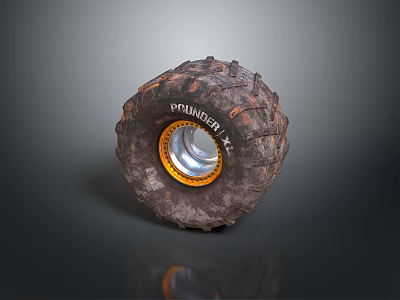 Off Road Tire With Pyramid Brand Tread Pattern And Shiny Metal Rim Design 3d model