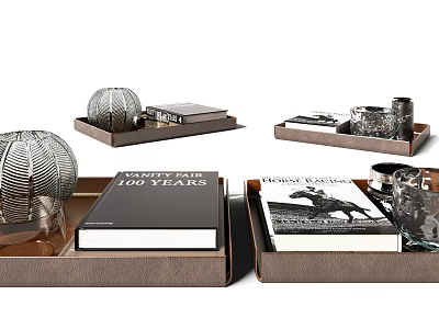 Decorative Ornament Sets with Trays Books Metal Spheres and Glass Containers 3d model