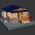 Cartoon Tea Shop Scene Featuring Blue Roof Orange Building Red Mailbox And Blackboard