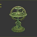 Brass Armillary Sphere Decorative Ornament With Intricate Ring Structure and Carved Base