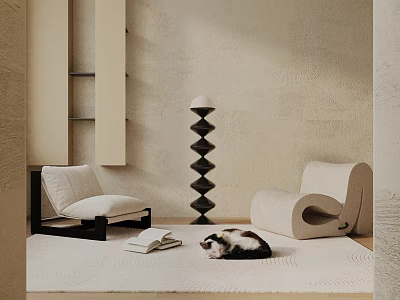 Modern Lounge Chair With Minimalist Design In Room Featuring Cat Rug And Floor Lamp 3d model