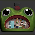 Green Frog Shaped Miniature Scenery With Interior Toilet Table Red Ball And Checkered Floor