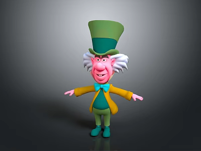 Man With Green Hat White Hair Yellow Coat And Blue Bow Tie Cartoon Character 3d model
