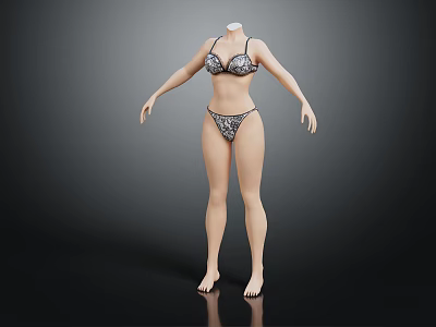 Stylish Two Piece Bikini With Printed Pattern Top And Bottom For Summer Beach Wear 3d model