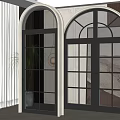 Stylish Arched Glass Doors With Black Frame And Grid Design In Modern Interior