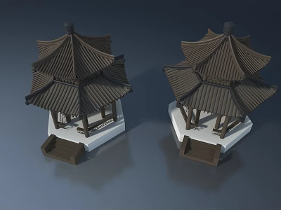 Traditional Chinese Wooden Pavilion Side Hinged Door Design With Roof Structure 3d model