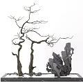 Leafless Trees With Twisted Curved Branches And Natural Rock Formation 3d model
