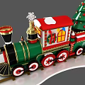 Festive Christmas Toy Train With Green Red Decorations And Christmas Tree 3d model