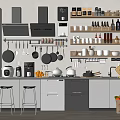 Modern Kitchen Interior With Black White Cabinets Island Counter And Kitchen Appliances