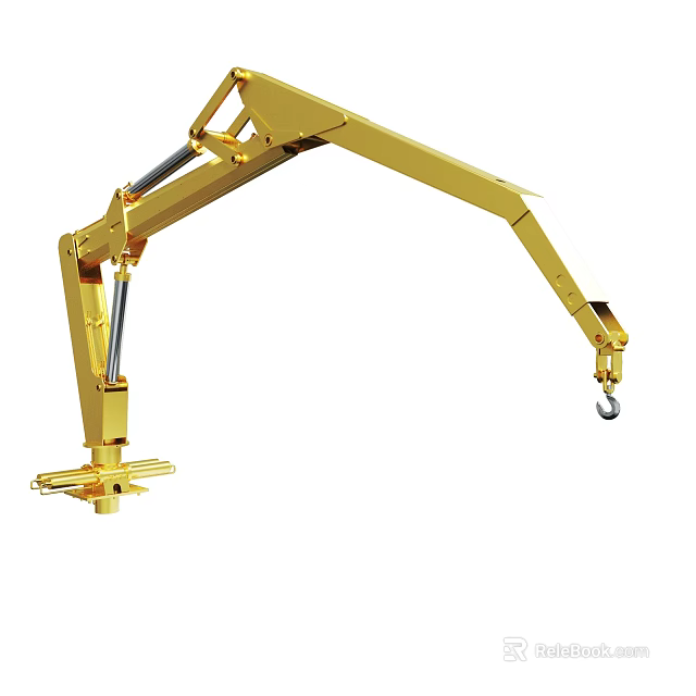 Industrial Yellow Mechanical Lifting Arm Design With Multiple Joints And Hook 3d model