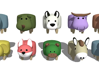 modern stool children animal low stool 3d model