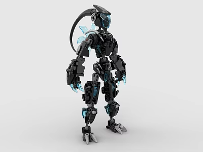 Building Blocks Robot Figure With Black Blue Mechanical Design And Tech Inspired Details 3d model