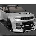 White Modified SUV With Black Rims Orange Seats Black Roof And Front Grille Design