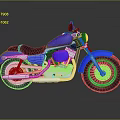 Blue Cruiser Motorcycle With Brown Seat Silver Exhaust Pipes And Silver Wheels