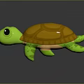 Cartoon Green Turtle Character With Orange Shell And Shiny Surface 3d model