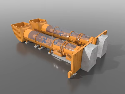 Industrial Plant Machinery With Orange Rotating Drums Transparent Covers And Gray Bases 3d model